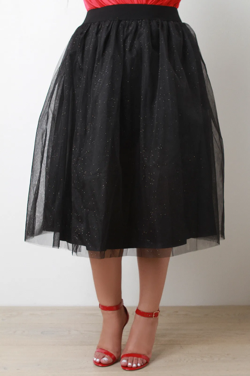 Glitter Mesh A-Line Midi Skirt