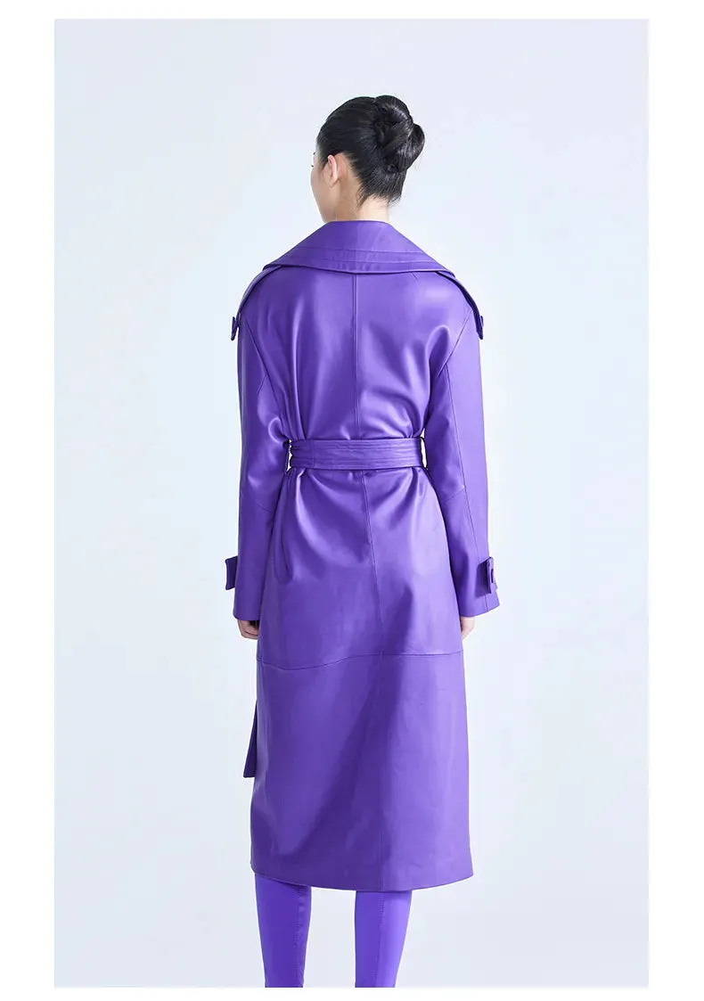 HEYFANCYSTYLE Faux Leather Purple Trench Coat