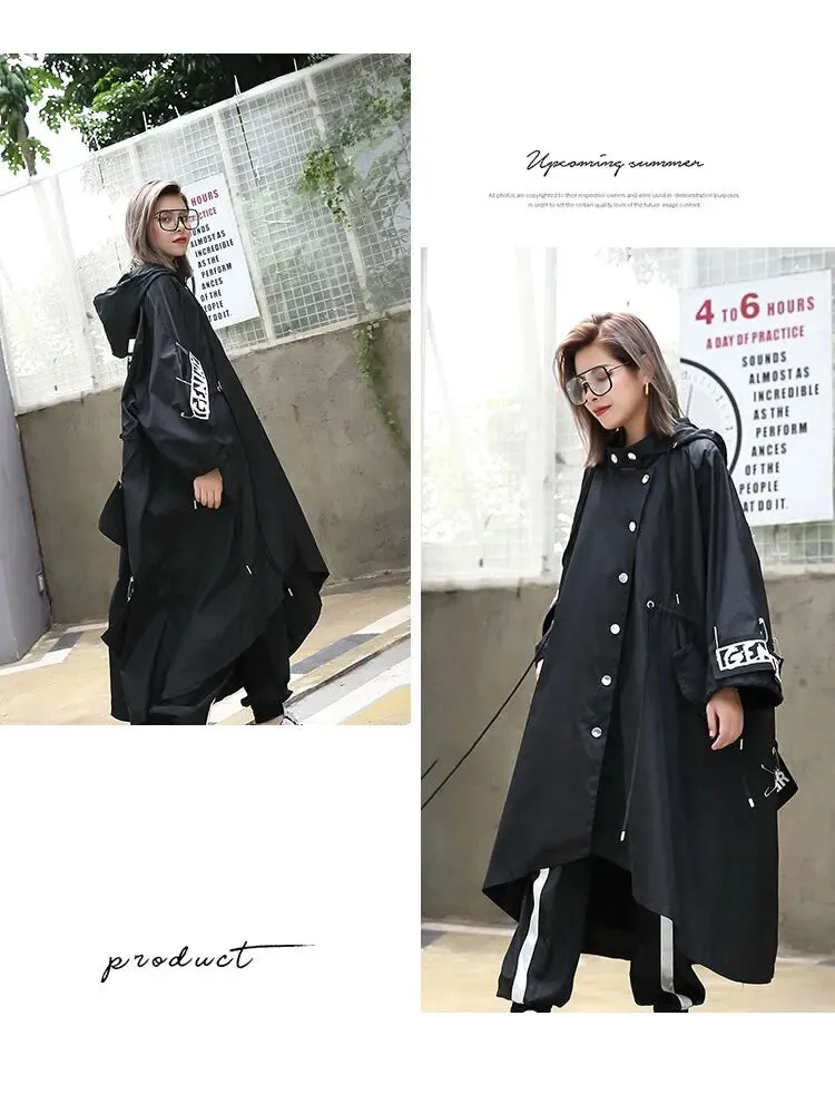 HEYFANCYSTYLE Trendy Black Hooded Trench Jacket