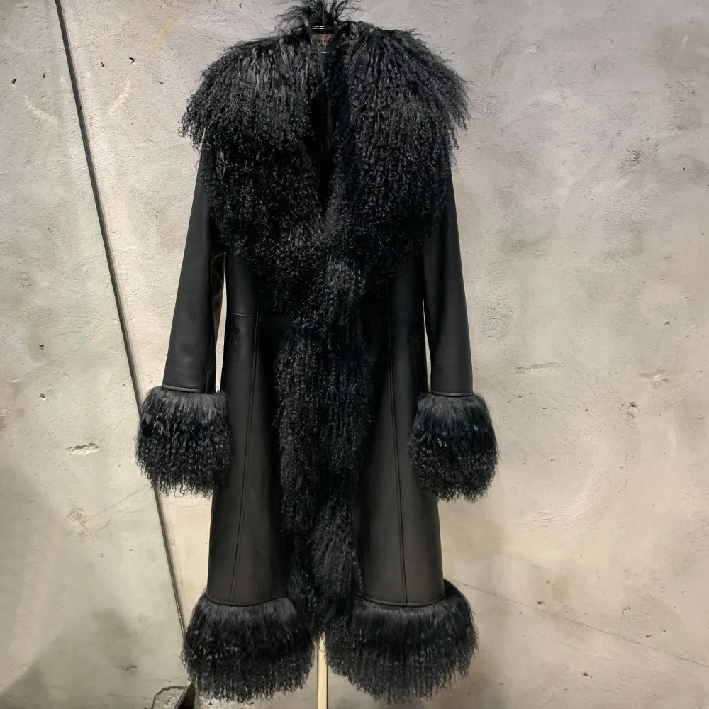 Luxury Sheepskin Leather & Suede Fur Coat