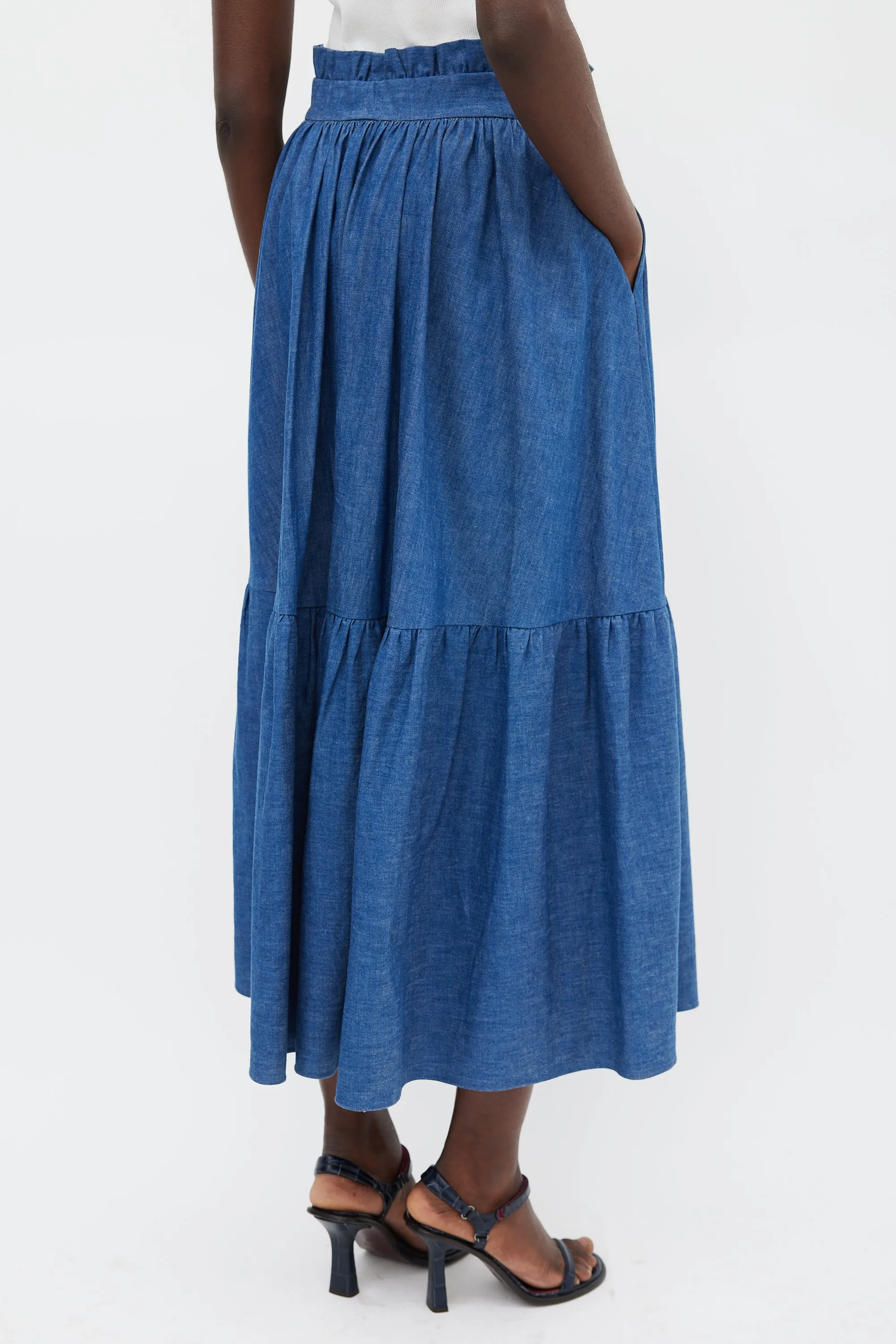 Medium Wash Ruffled Denim Skirt