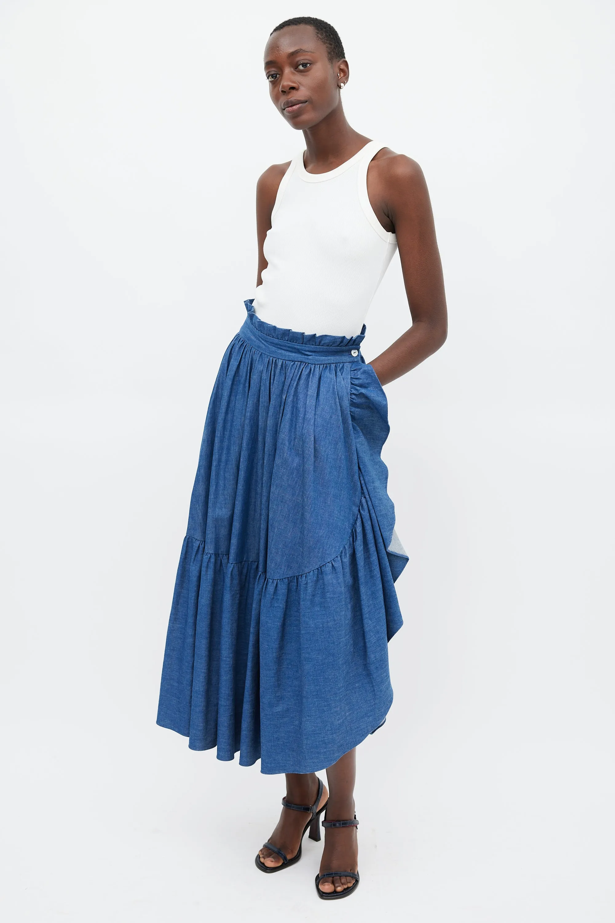 Medium Wash Ruffled Denim Skirt