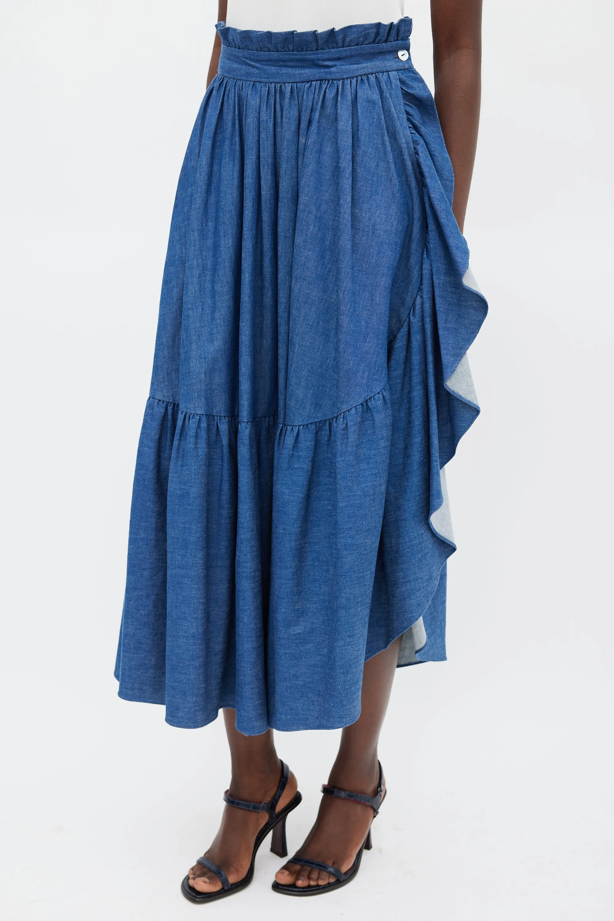 Medium Wash Ruffled Denim Skirt