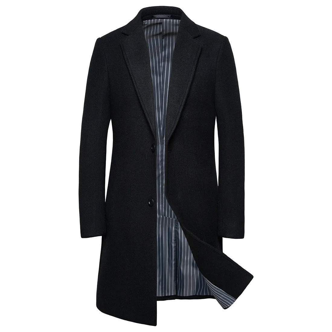 Men's Wool Trench Coat Turn Down Collar Long Wool & Blends Woolen Jacket Coat | JJ-YF601