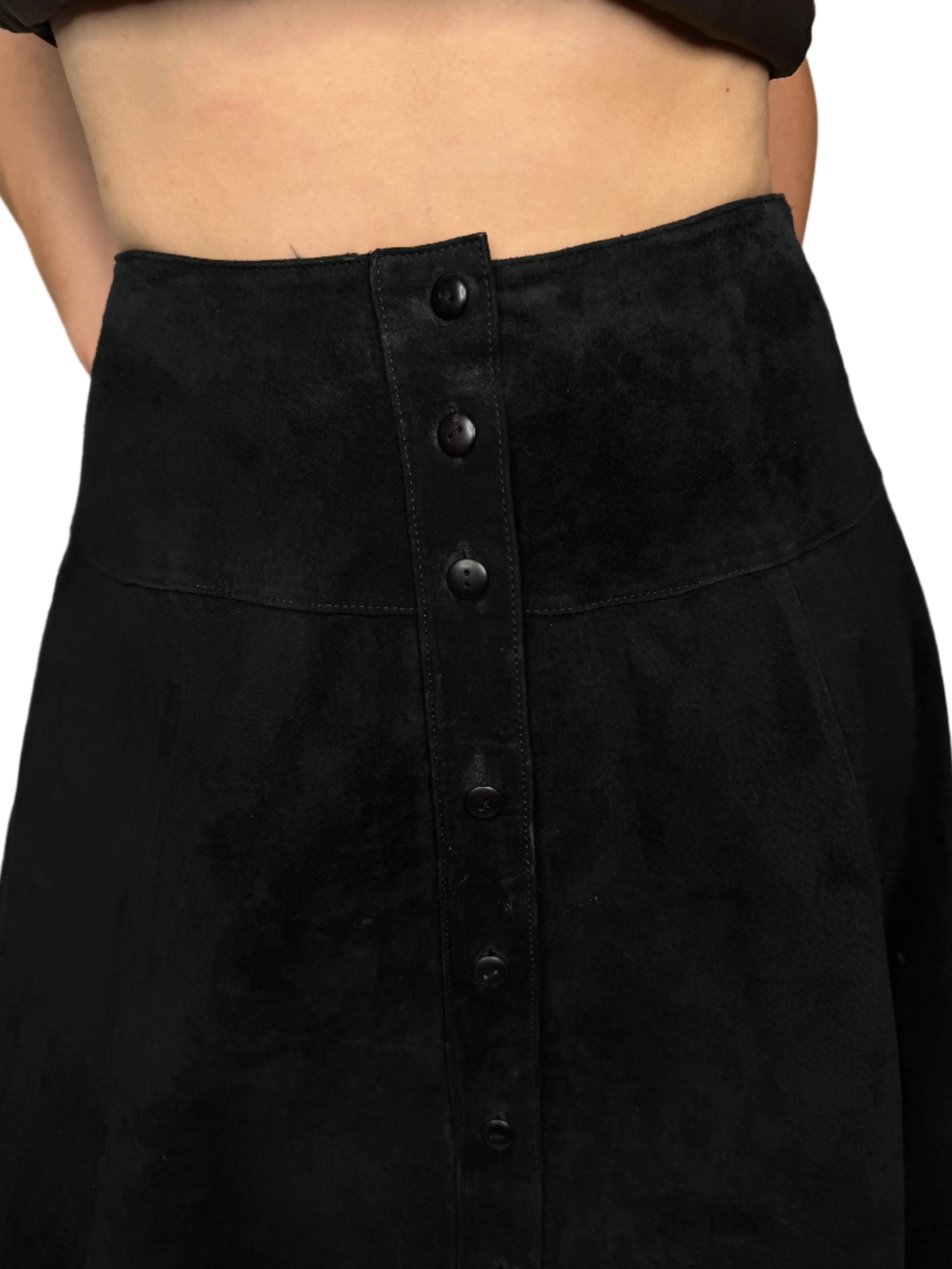 Pia Rucci, Black Suede Buttoned Skirt 1980s