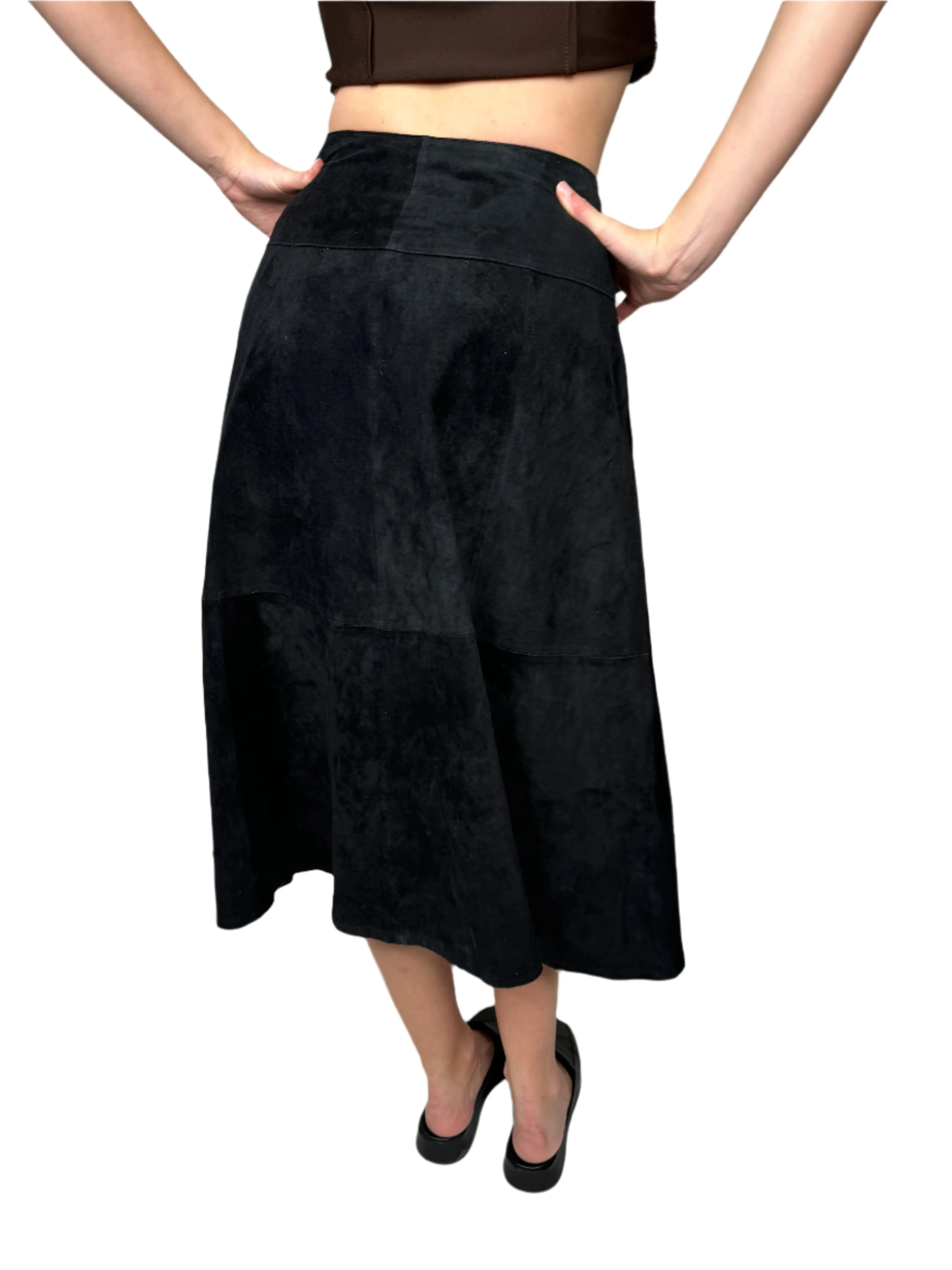 Pia Rucci, Black Suede Buttoned Skirt 1980s