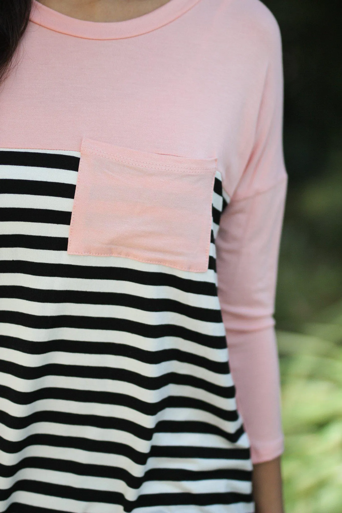 Pink Striped Top with Pocket