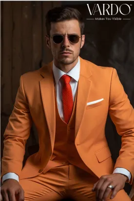 Premium Men's Orange Three Piece Suit- Tailored Fit, The Rising Sun store, Vardo