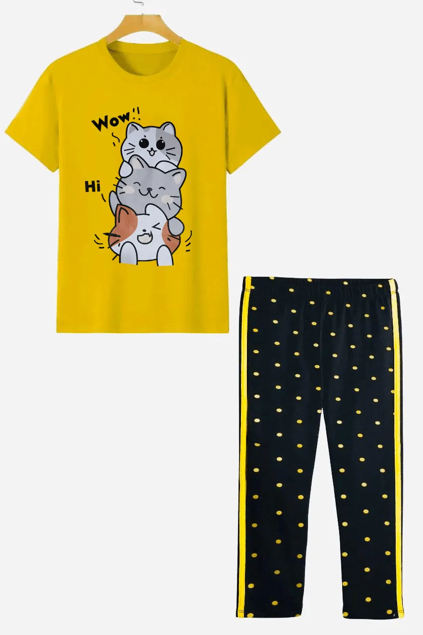 Printed Unisex T-shirt and dotted Trouser