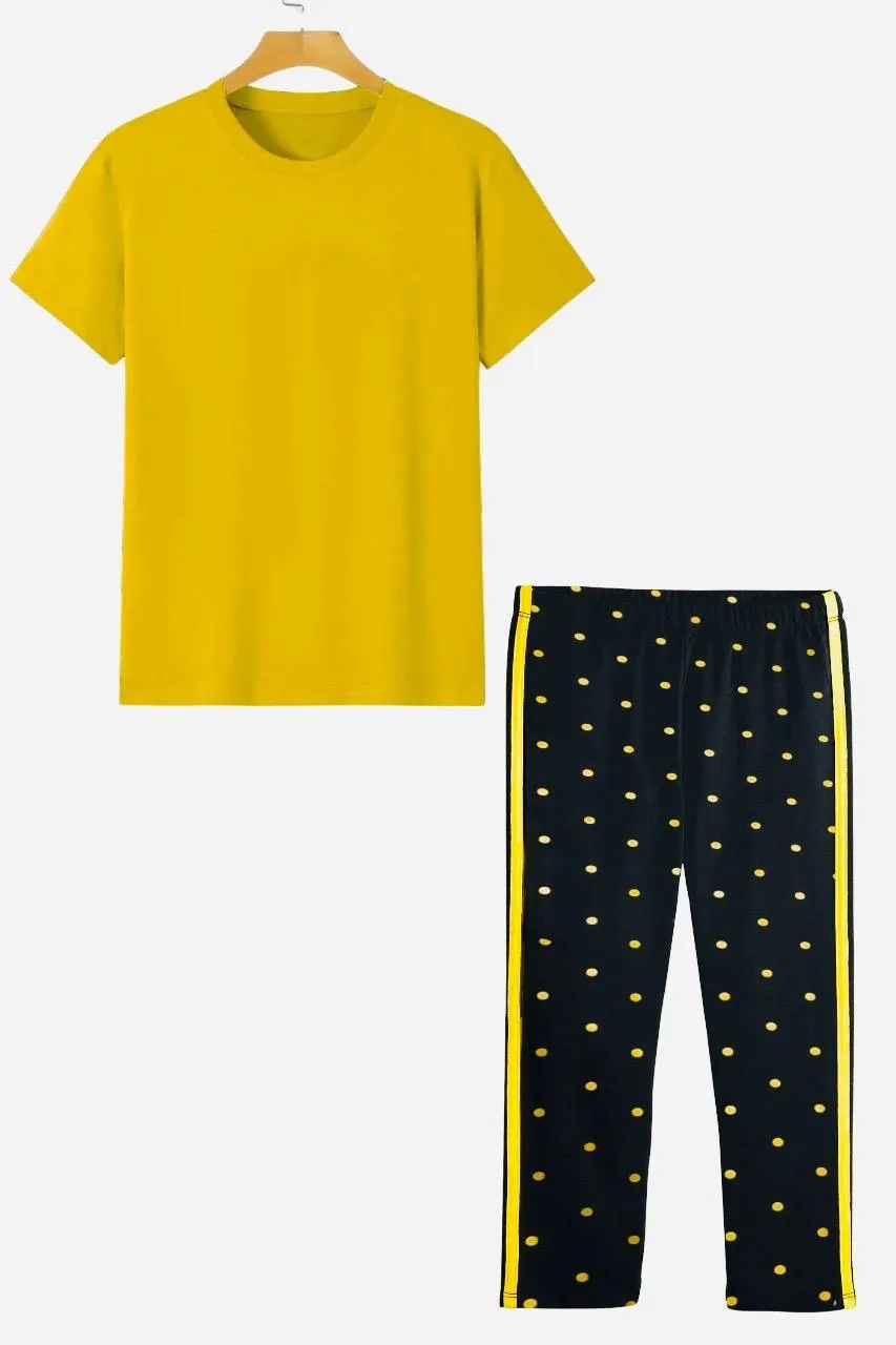 Printed Unisex T-shirt and dotted Trouser