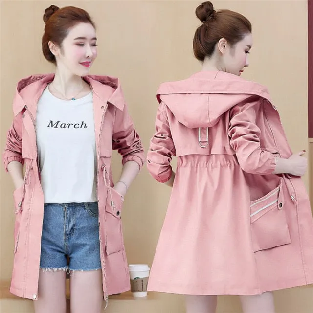 Purpdrank - Hot Sale Ladies Windbreaker With Lining Spring Autumn Hooded Long Women's Trench Coat Female Student Casual Overwear W54