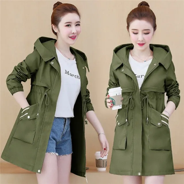 Purpdrank - Hot Sale Ladies Windbreaker With Lining Spring Autumn Hooded Long Women's Trench Coat Female Student Casual Overwear W54