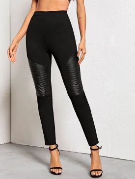 Quilted Faux Leather Panel Skinny Pants