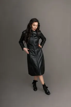 "Chelsea" Faux Leather Trench Coat In Black