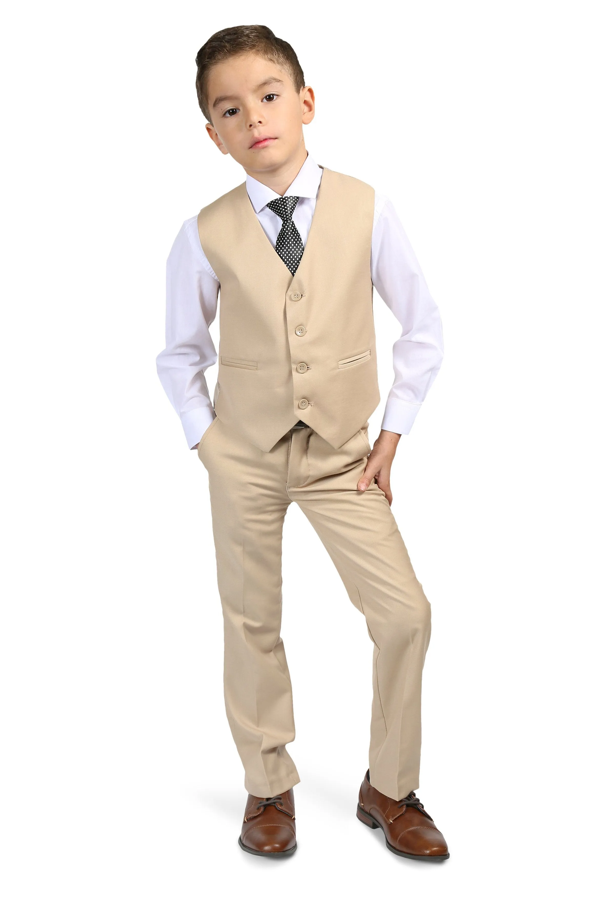 "Jax" Kids Tan Suit 5-Piece Set