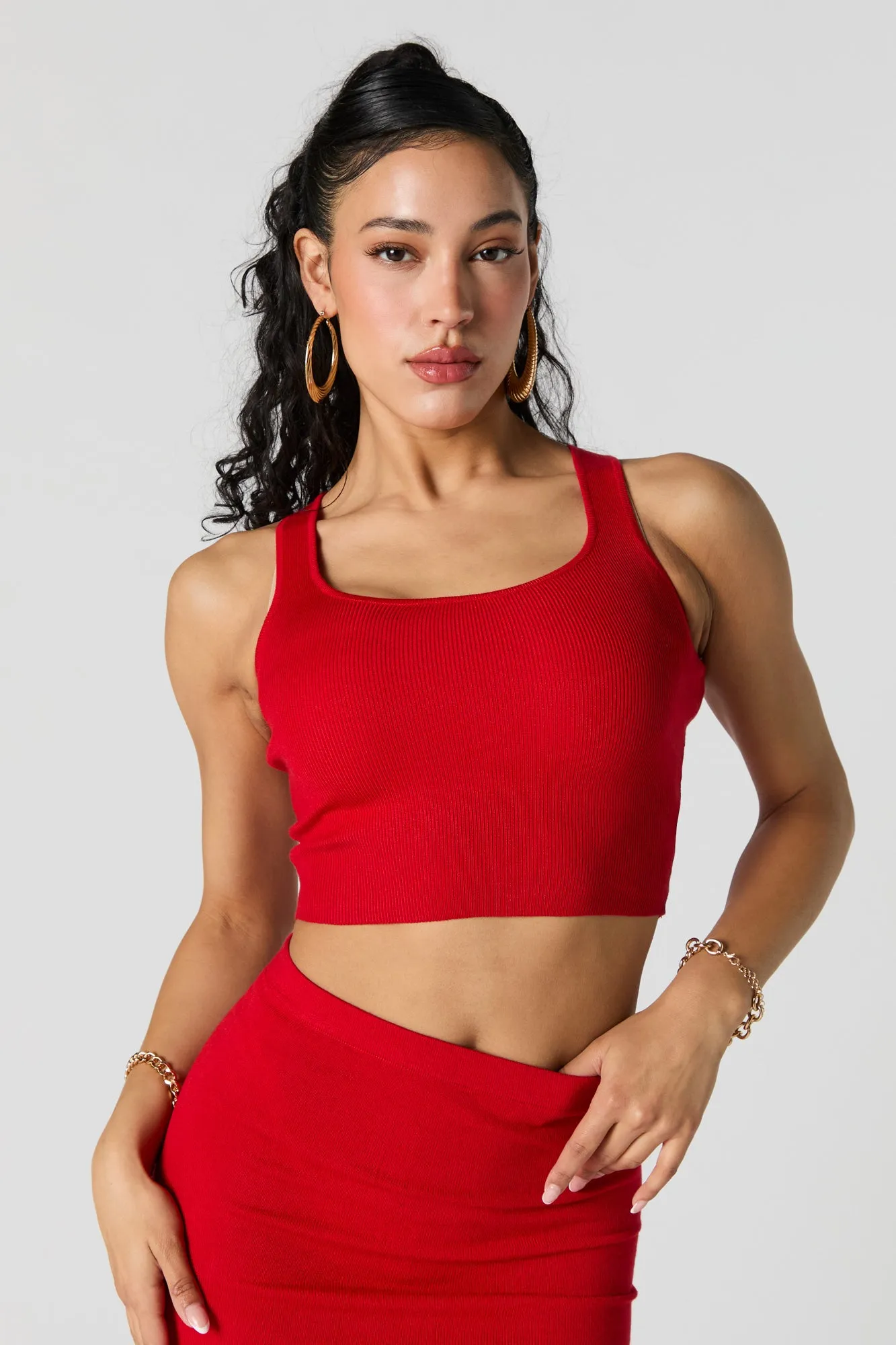 Ribbed Square Neck Cropped Tank