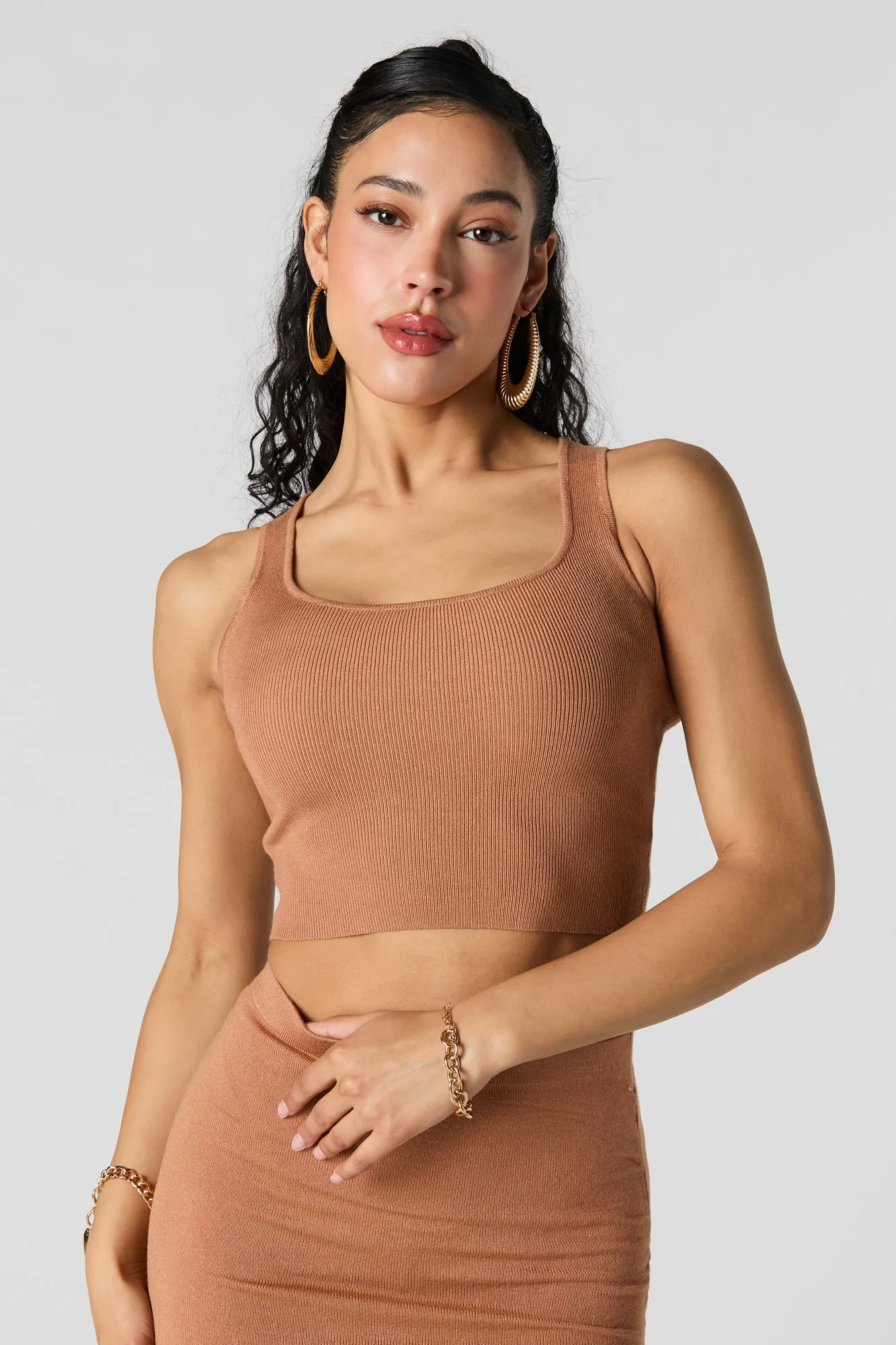 Ribbed Square Neck Cropped Tank