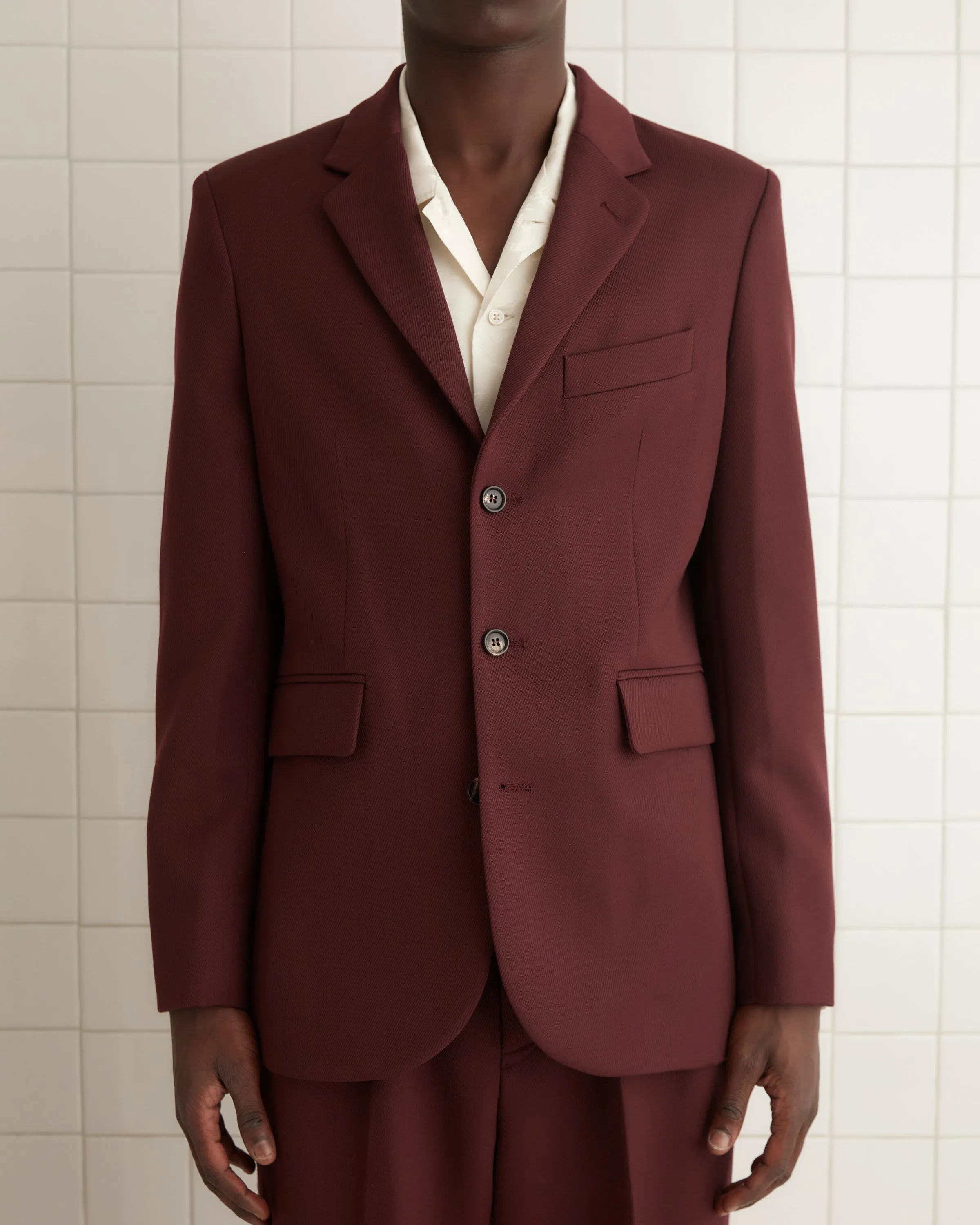 Riding Twill Suit Jacket - Burgundy