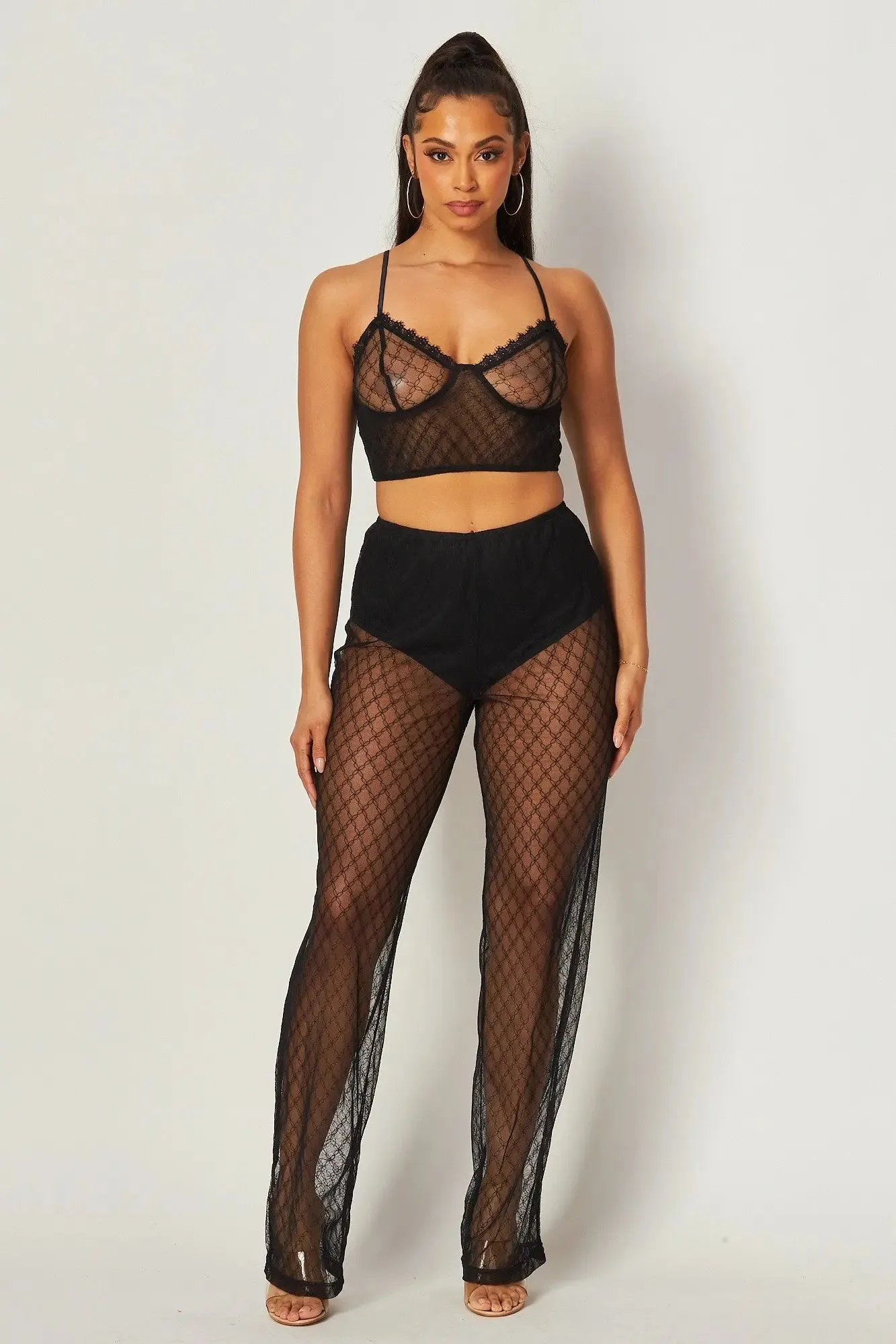 See Through Cami Crop Tank Top & Pants Set