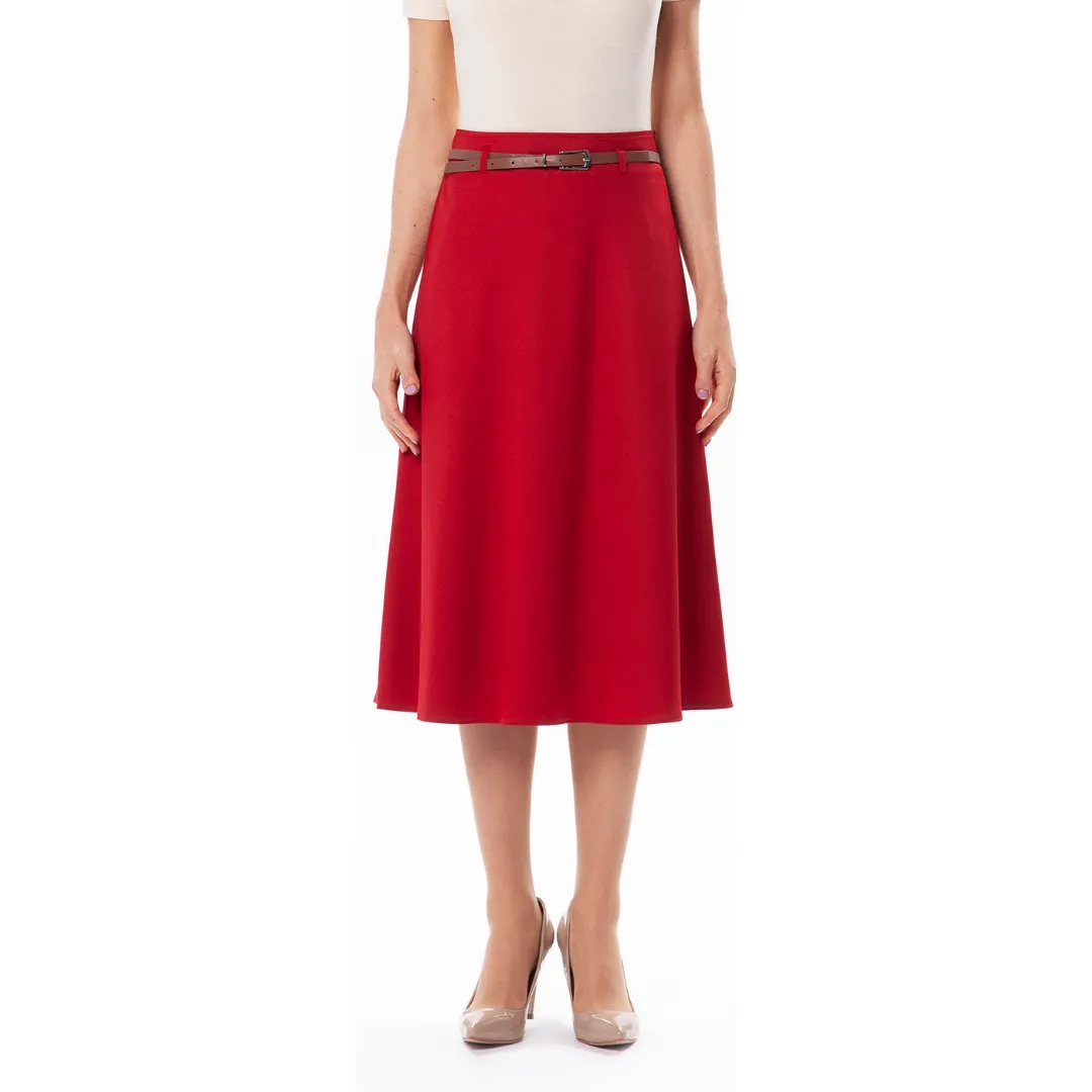 Semi Flare Knee Length Belted Skirt