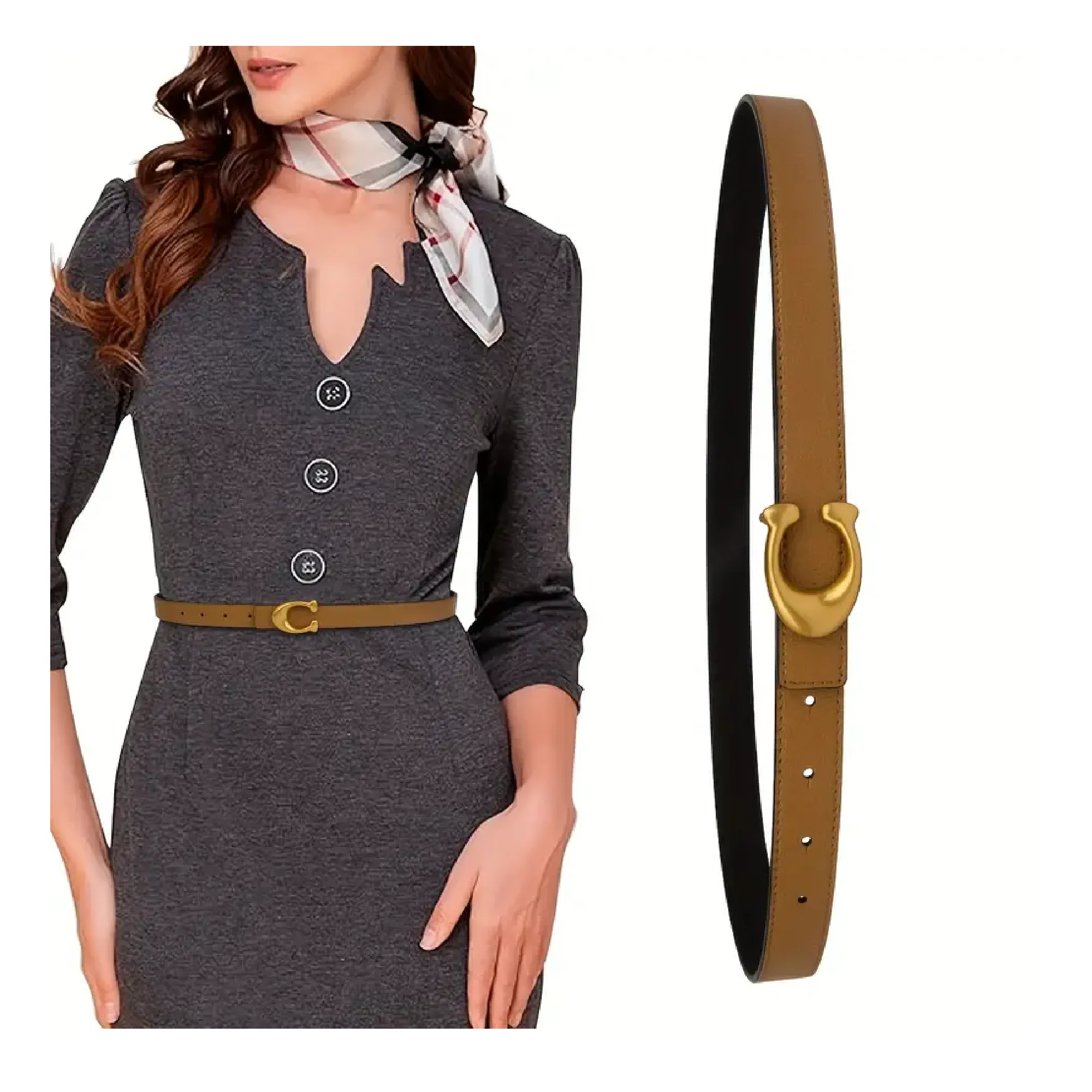 Simple Letter Buckle Yellow Leather Belts Trendy Reversible Skinny Thin Belt Classic Jeans Pants Waistband Elegant Dress Coat Girdle For Women