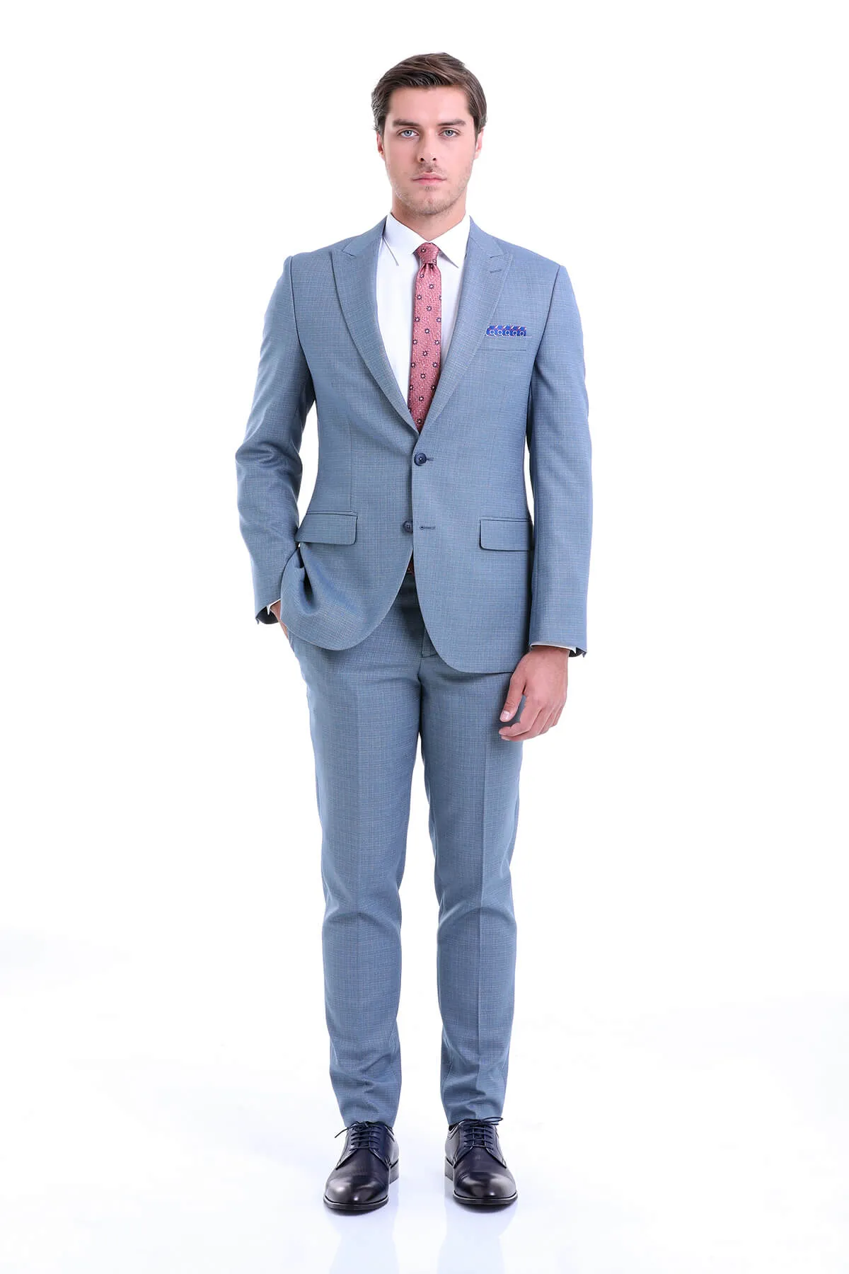 Slim Fit Blue Peak Lapel Classic Suit