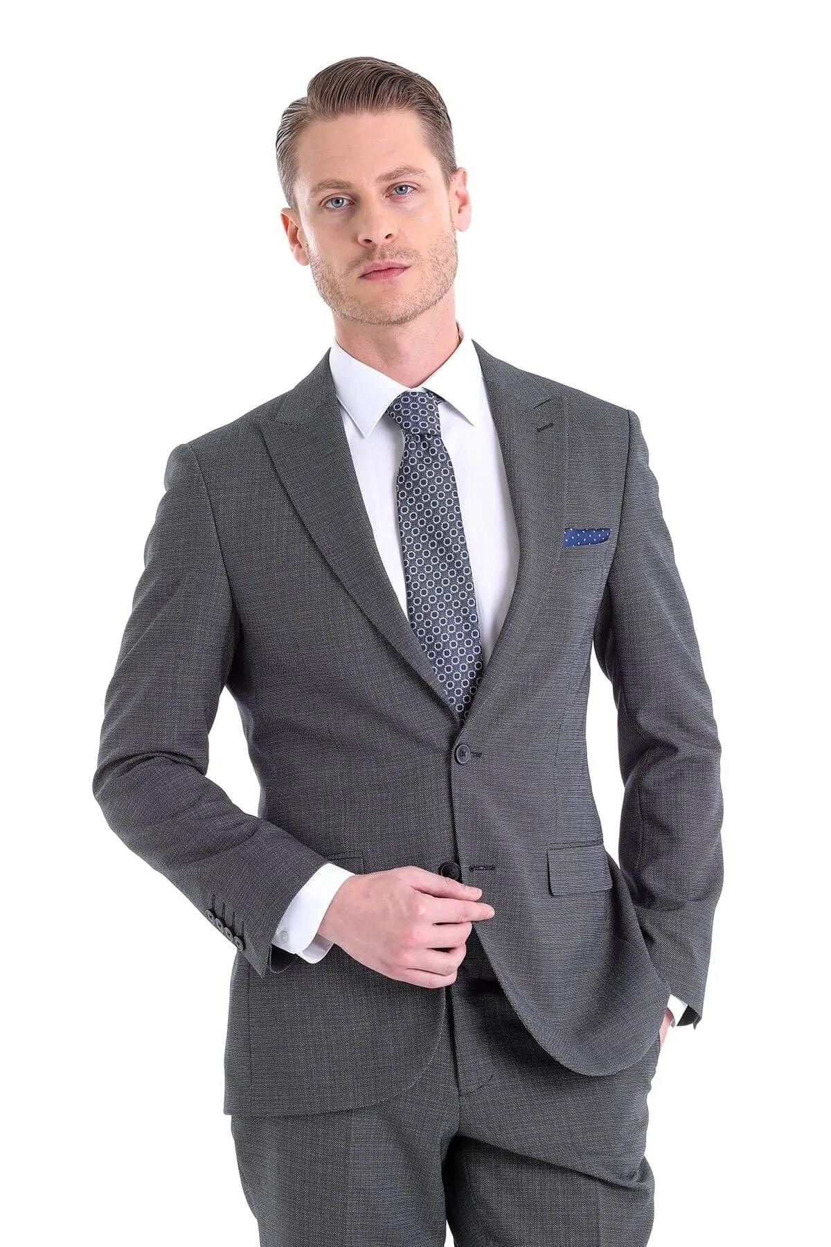 Slim Fit Dark Navy Peak Lapel Classic Suit