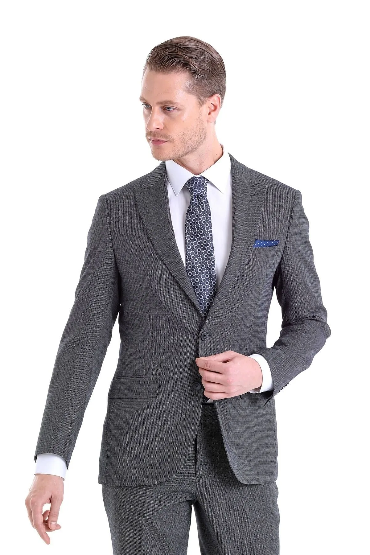 Slim Fit Dark Navy Peak Lapel Classic Suit