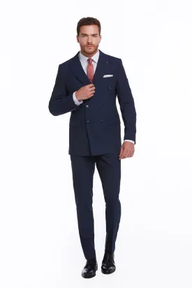 Slim Fit Double Breasted Hairline Stripe Navy Casual Suit