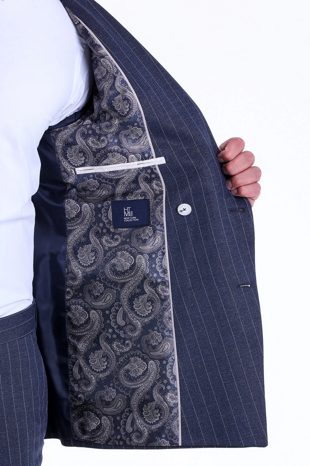 Slim Fit Double Breasted Pinstripe Navy Casual Suit