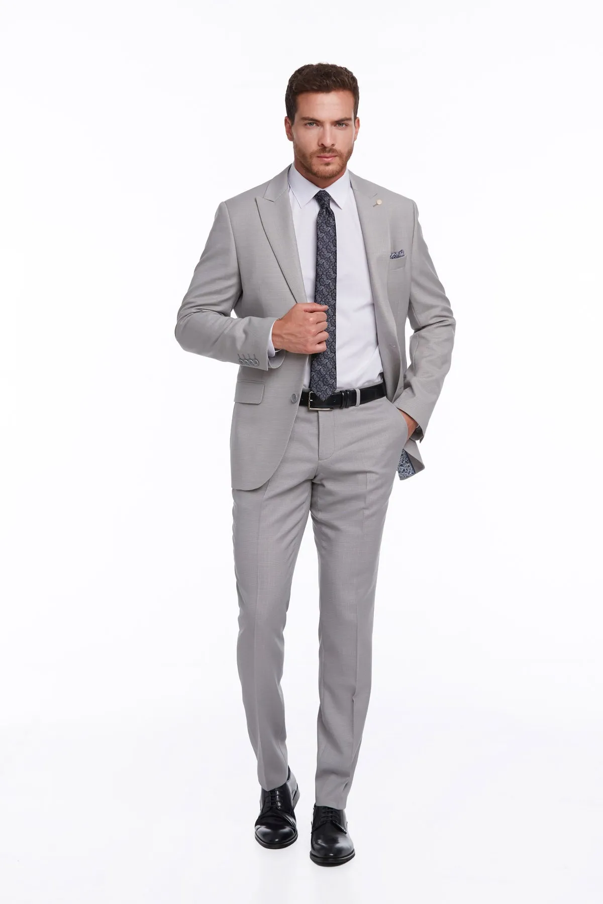 Slim Fit Gray Peak Lapel Classic Suit