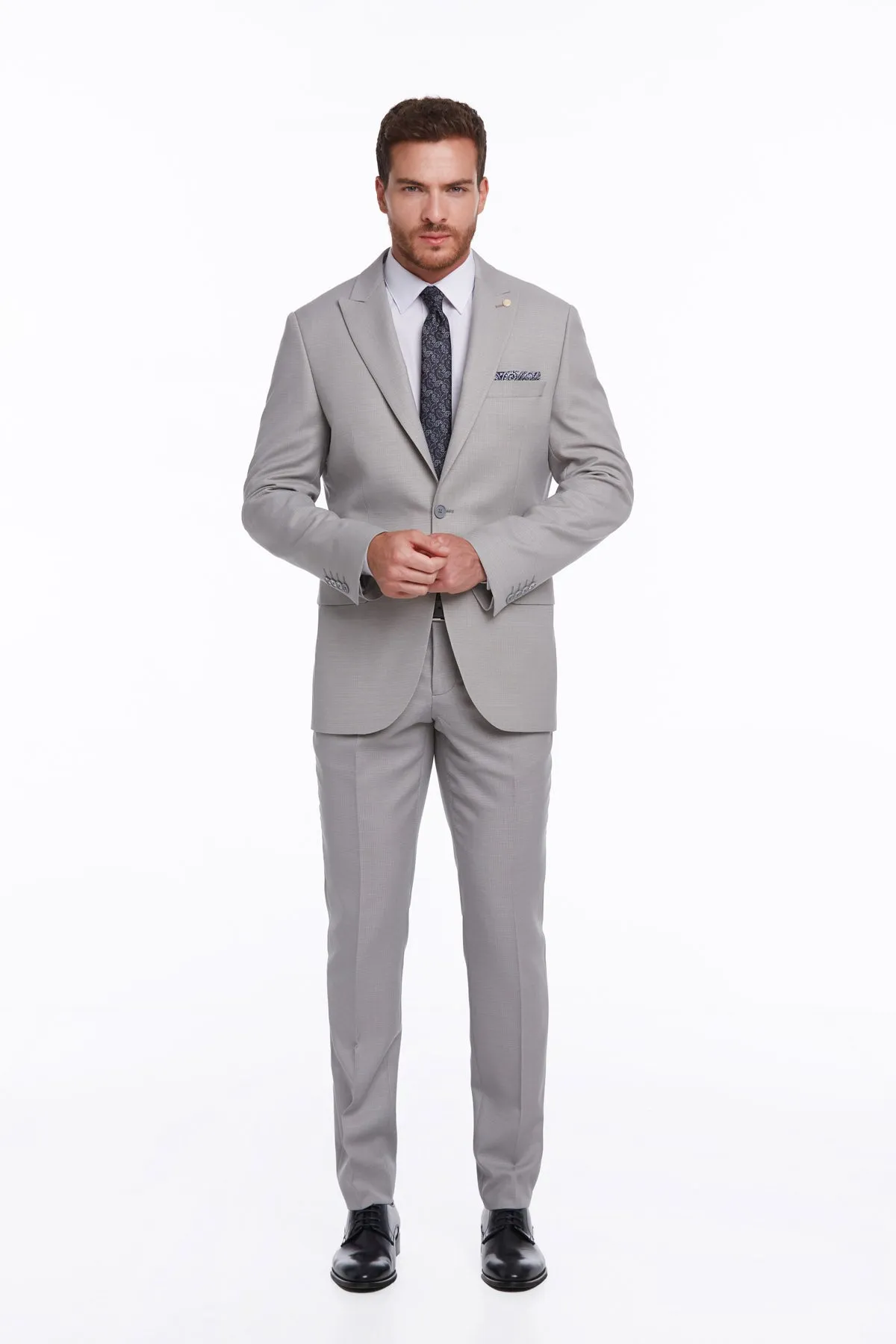 Slim Fit Gray Peak Lapel Classic Suit