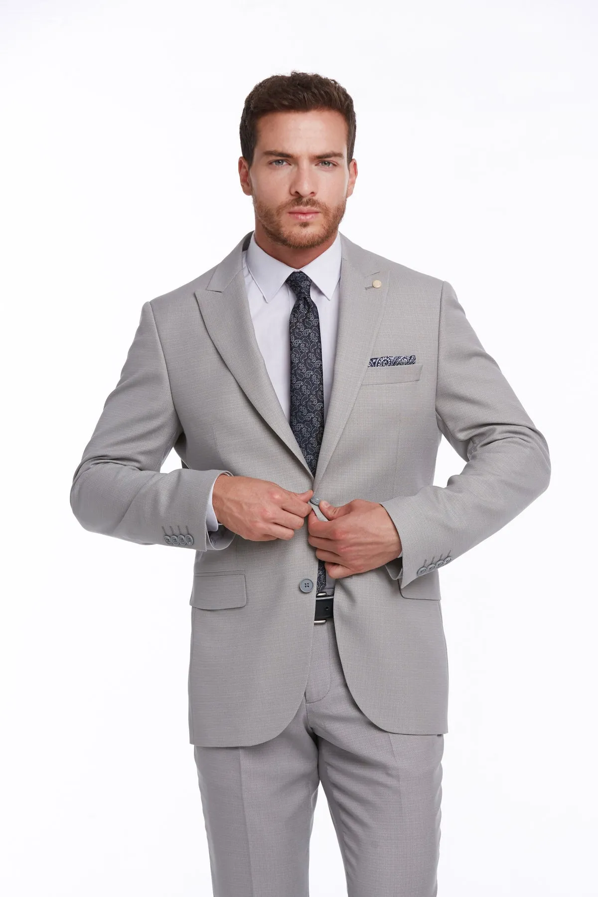 Slim Fit Gray Peak Lapel Classic Suit