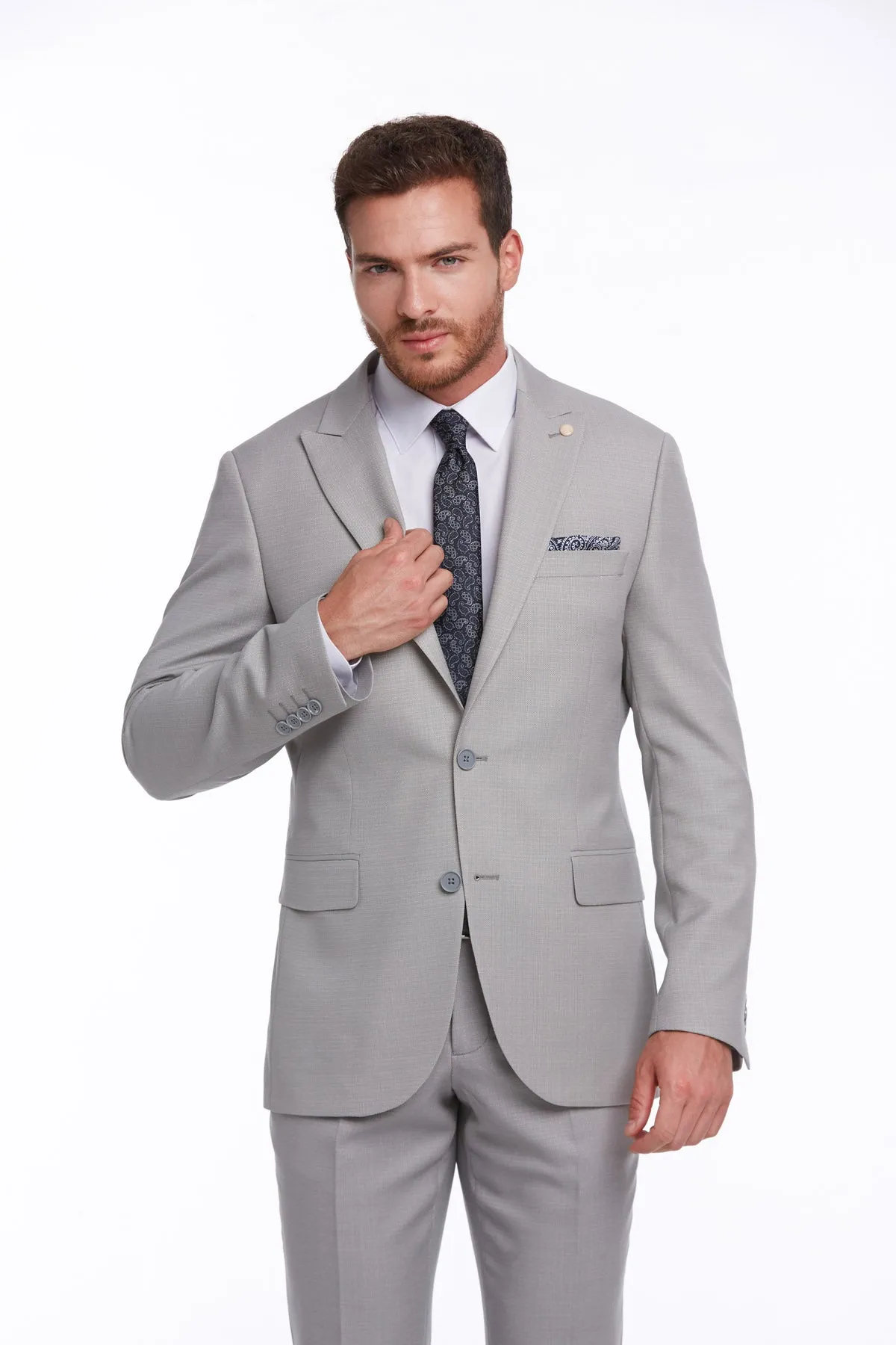 Slim Fit Gray Peak Lapel Classic Suit