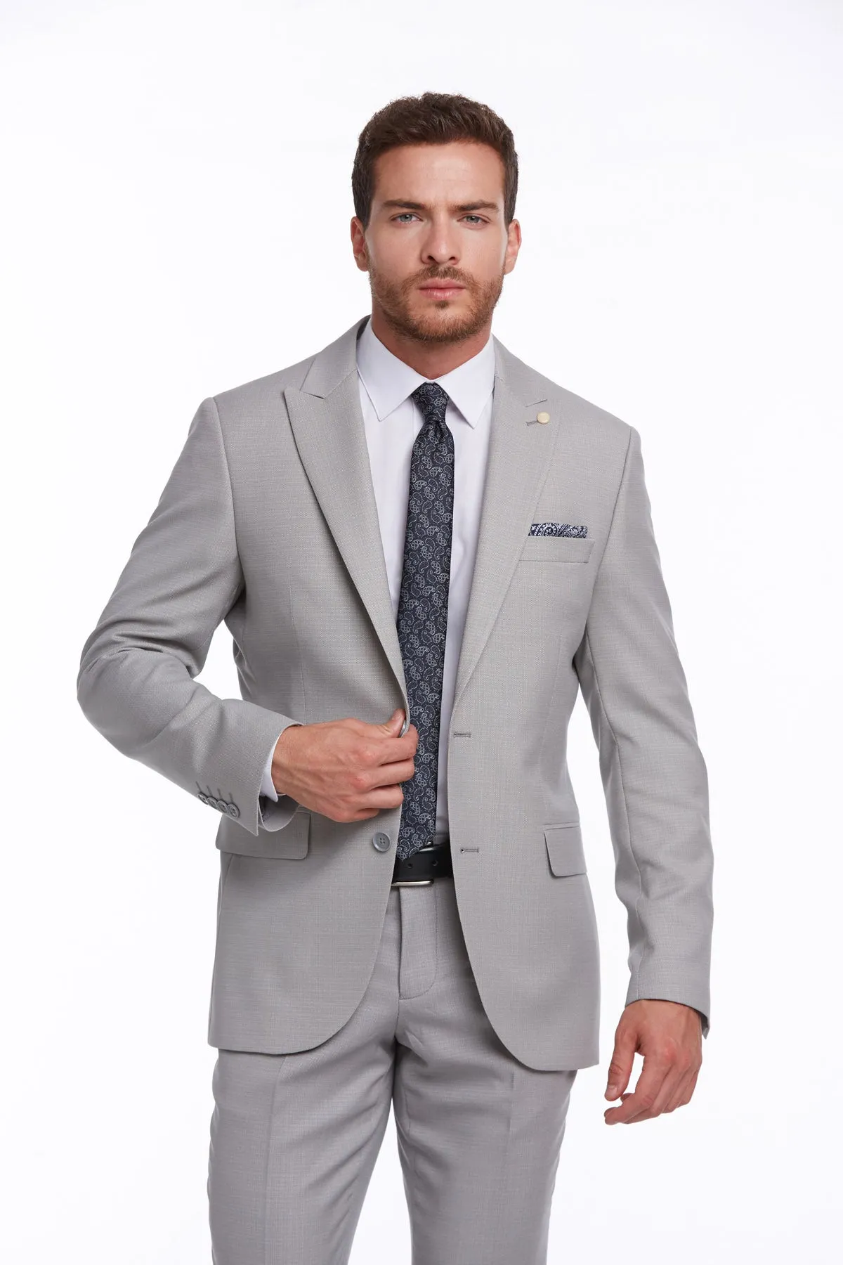 Slim Fit Gray Peak Lapel Classic Suit