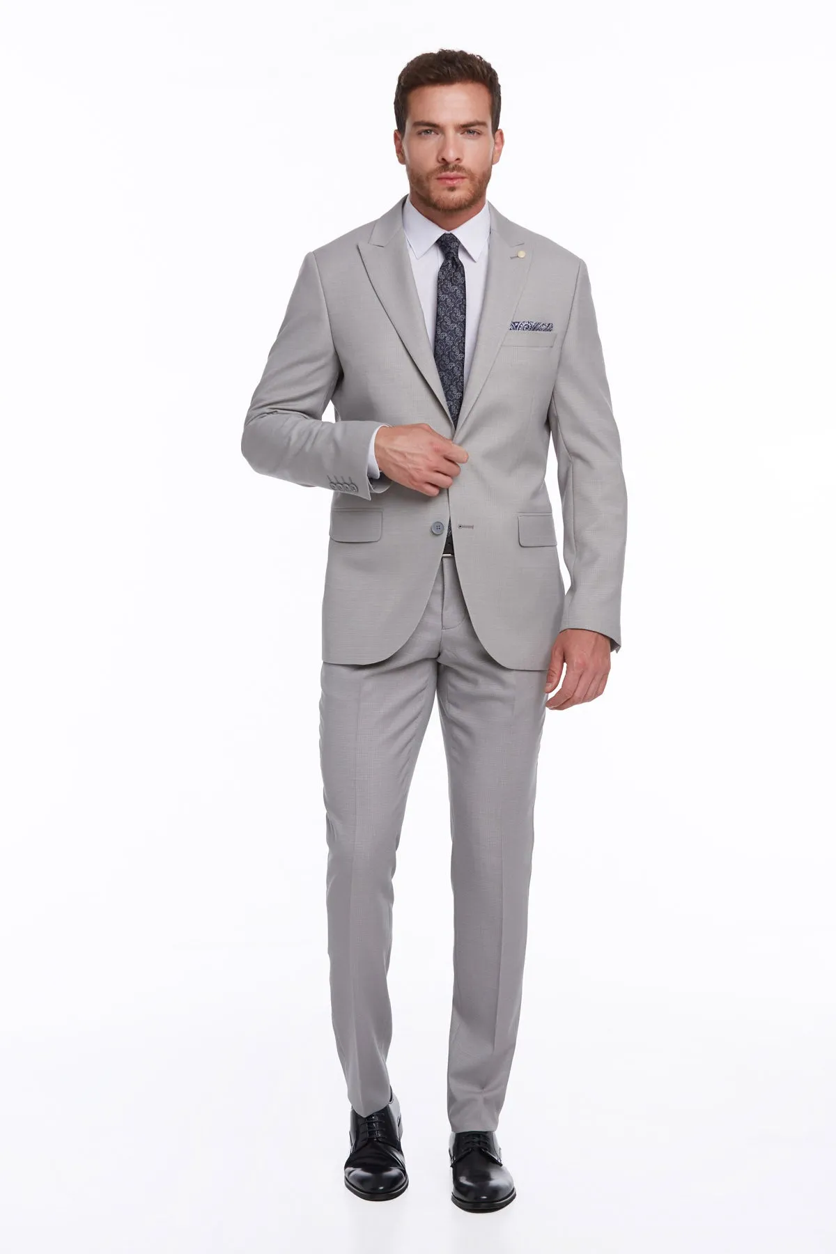 Slim Fit Gray Peak Lapel Classic Suit