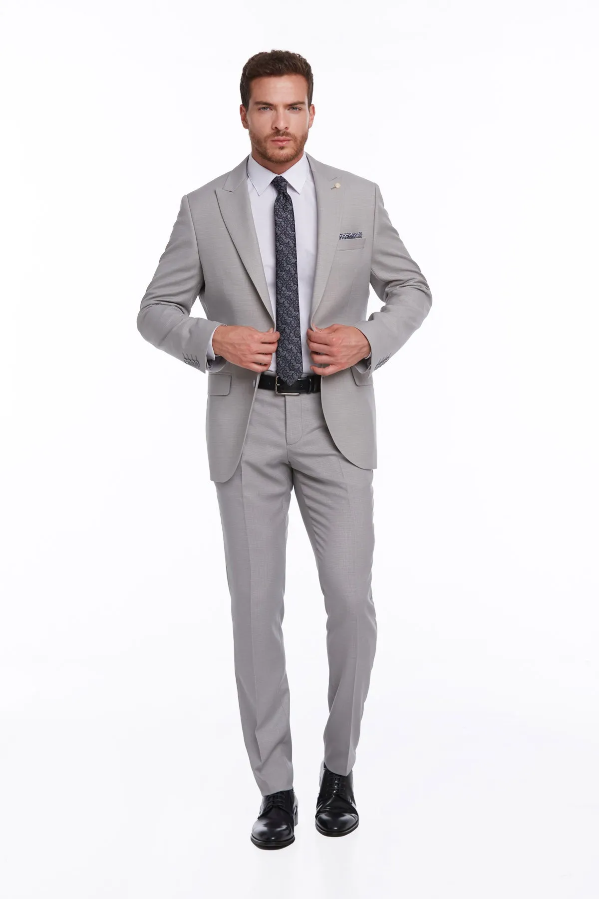 Slim Fit Gray Peak Lapel Classic Suit