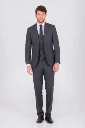 Slim Fit Notch Lapel Black Wool Blend Classic Suit with Vest