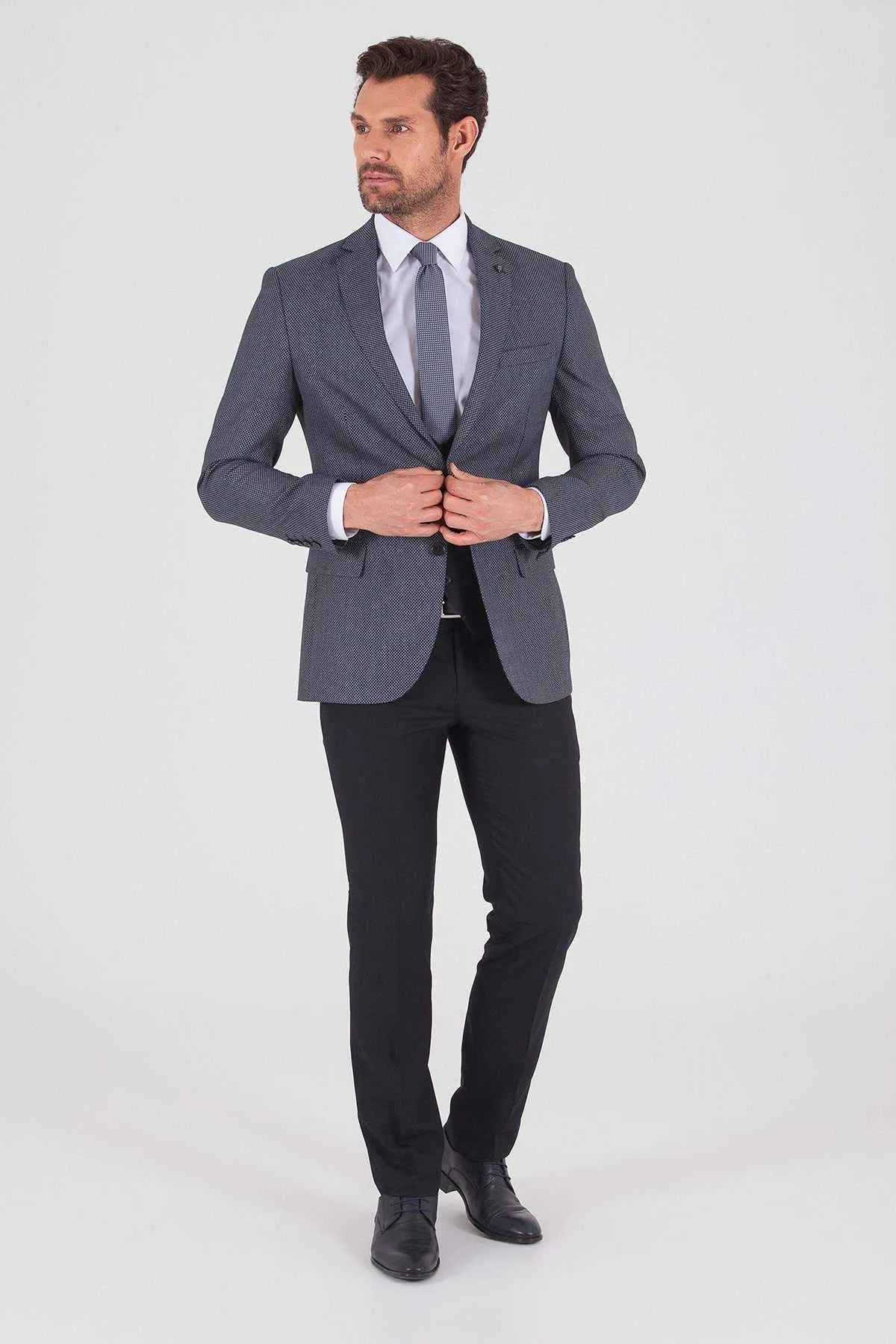 Slim Fit Notch Lapel Navy Classic Suit with Vest