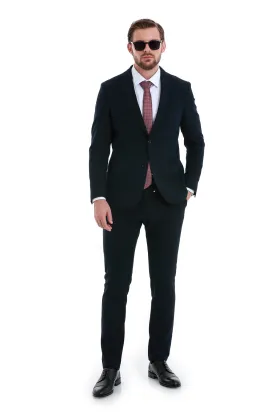 Slim Fit Notch Lapel Plain Navy Casual Suit