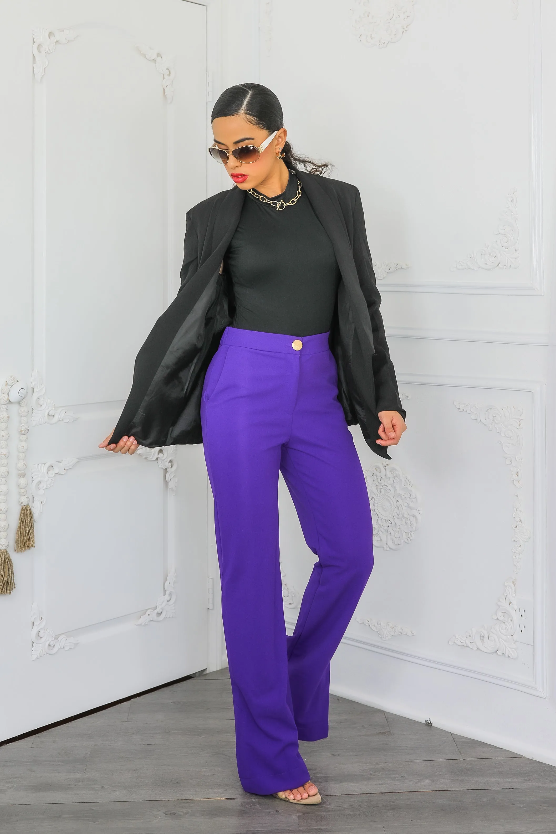 Straight Leg Side Slit Trouser Pants