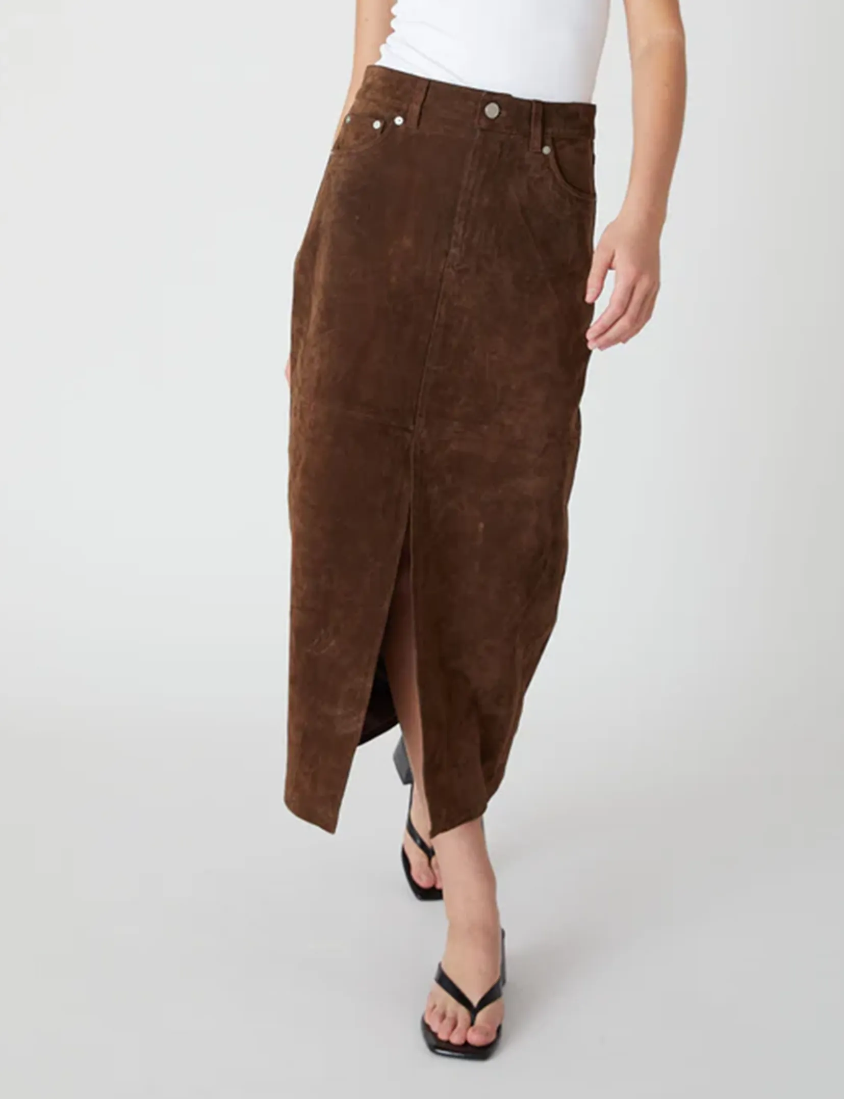 Suede Midi Skirt, Black Coffee