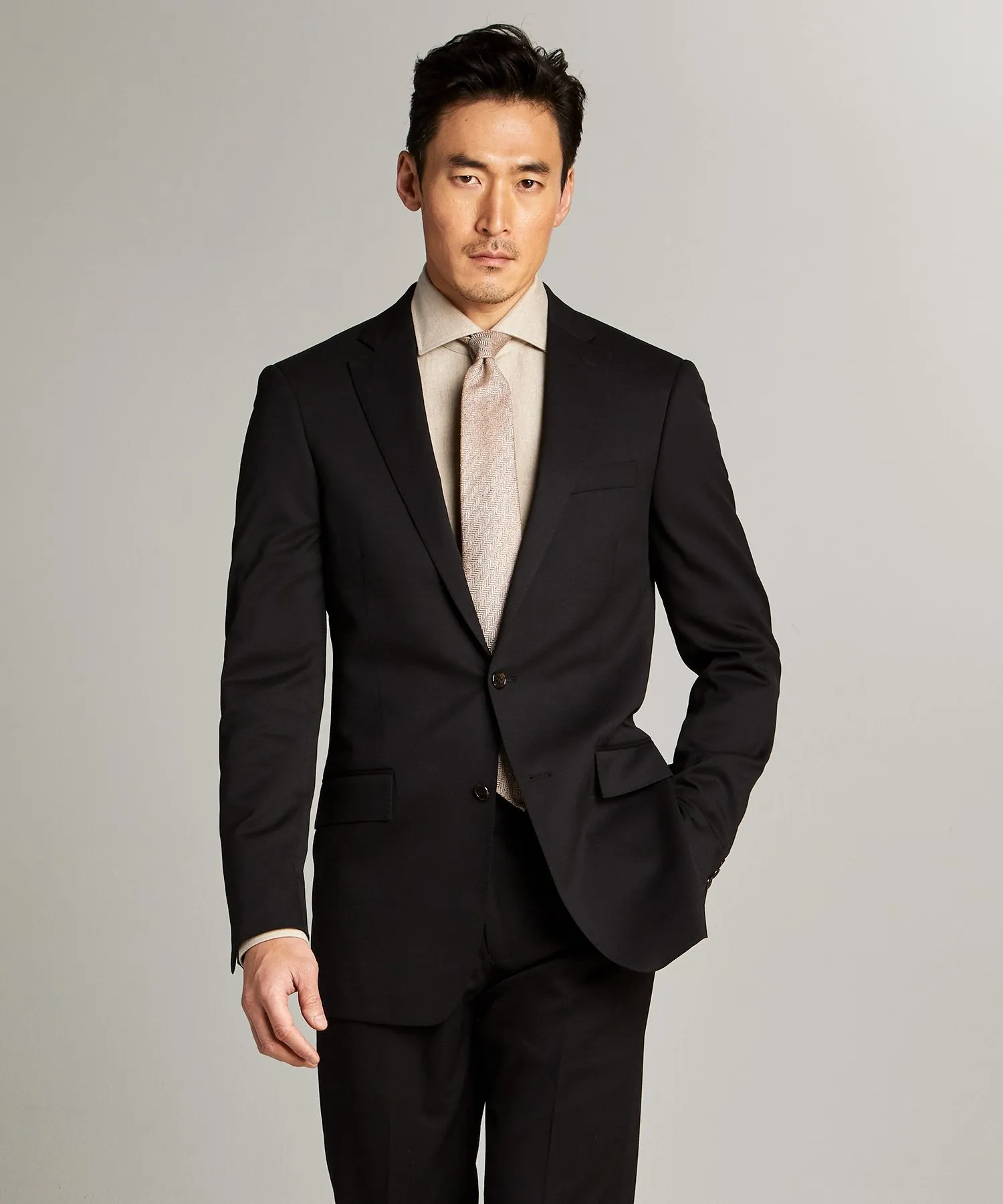 Sutton Suit Jacket in Italian Natural Stretch Black Wool