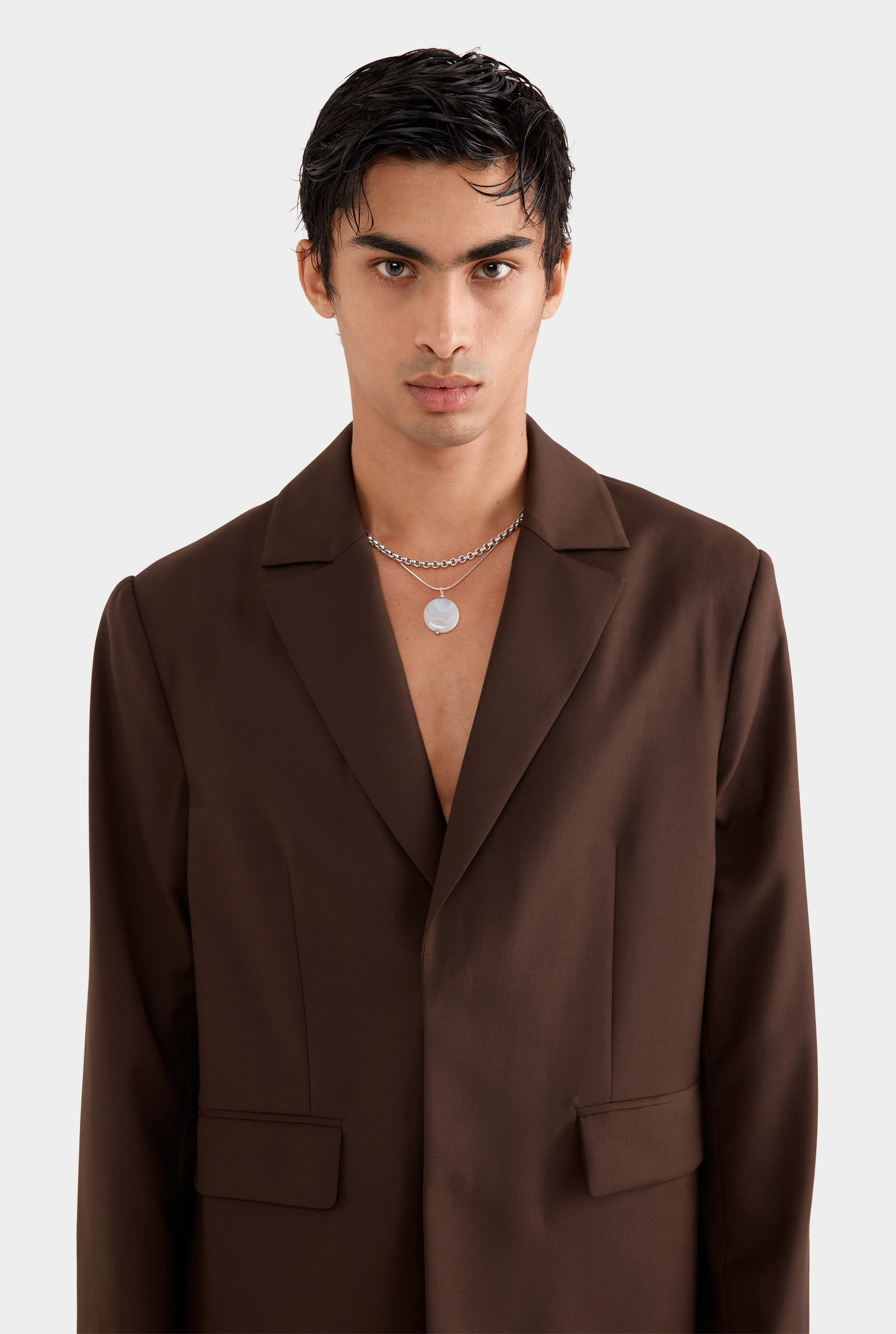 Tailored Wool Suit Jacket - Brown