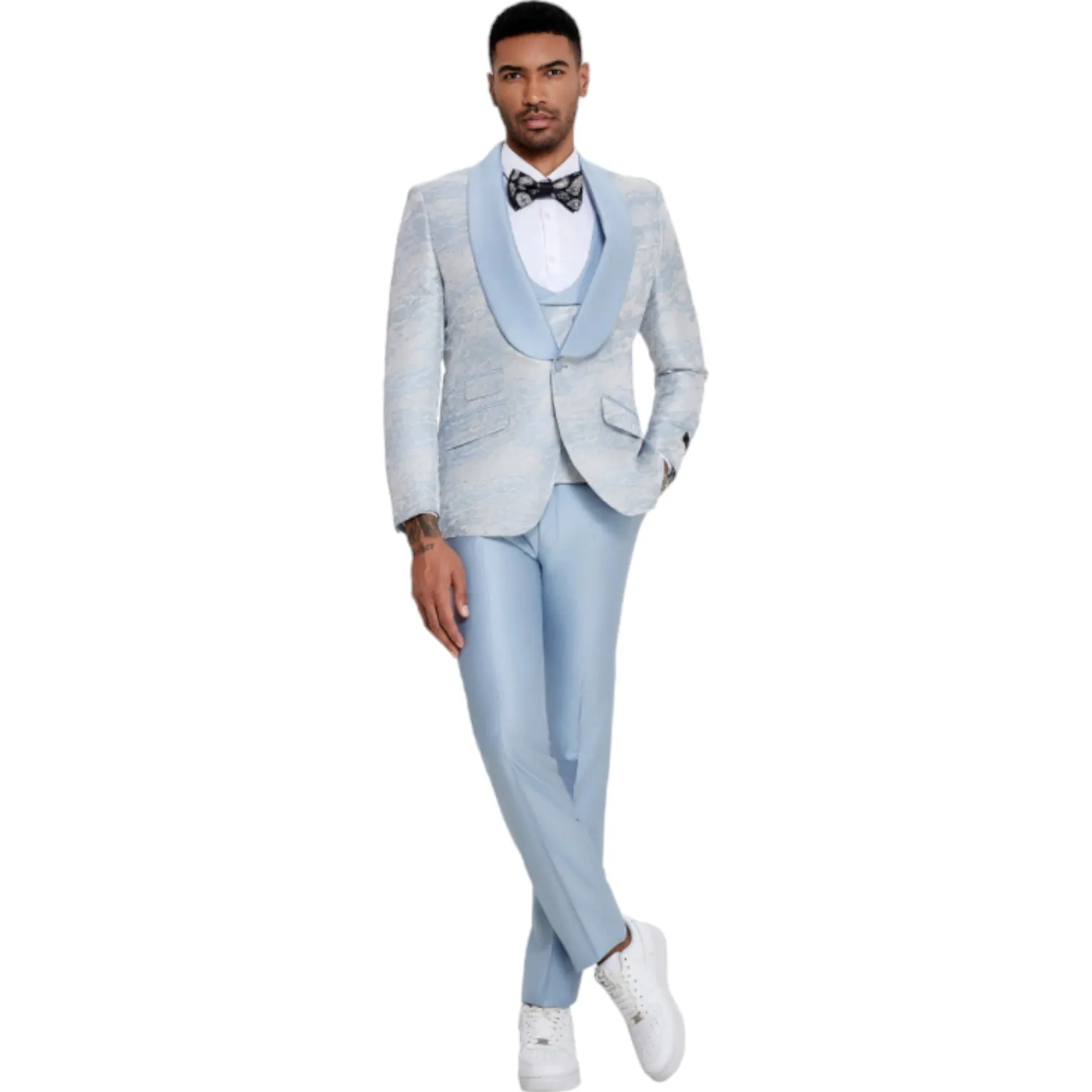 TAZZIO: Textured 3pc Skinny Fit Suit M410SK-02