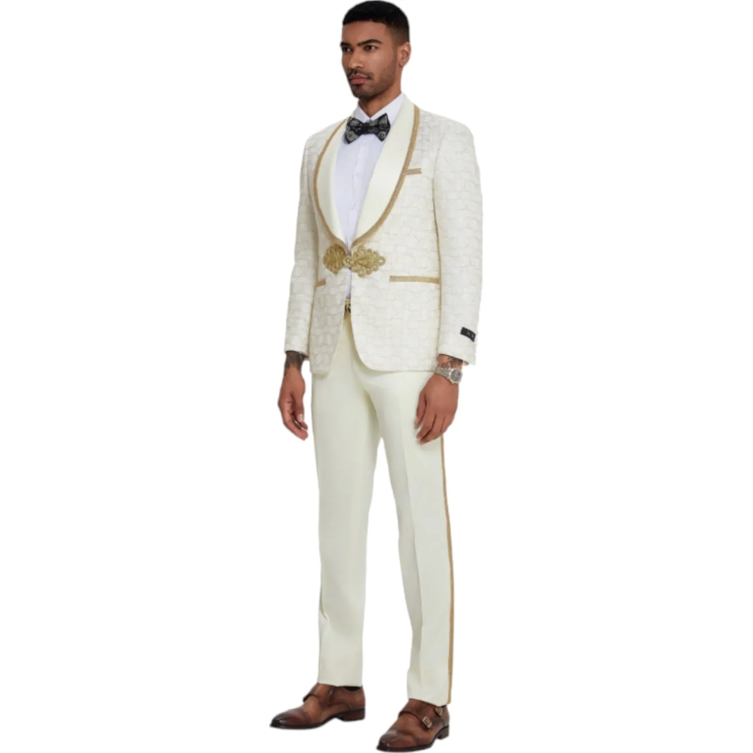 TAZZIO: Textured 3pc Skinny Fit Suit M419SK-01