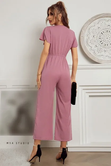 V-Neck Jumpsuit - Pink