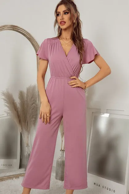 V-Neck Jumpsuit - Pink