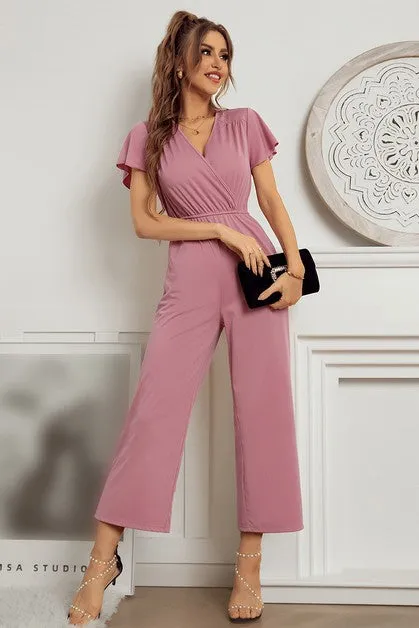 V-Neck Jumpsuit - Pink