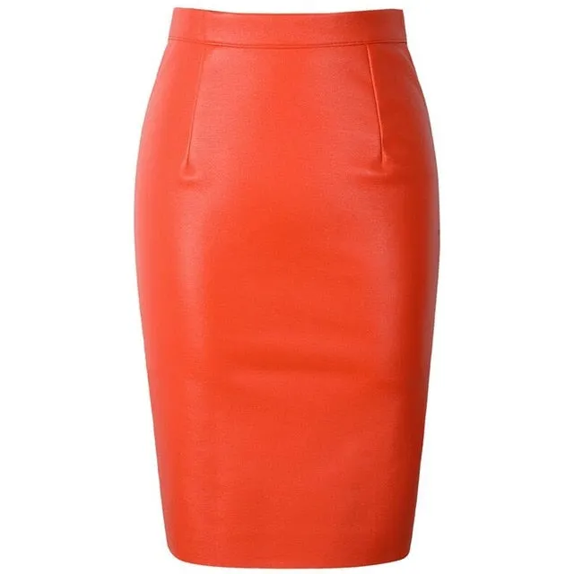 VenusFox High Waist Sexy Faux Fur Bodycon Leather Midi Skirts